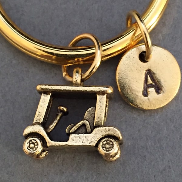 Golf cart keychain, golf cart charm, golf keychain, personalized keychain, initial keychain, initial charm, customized, monogram