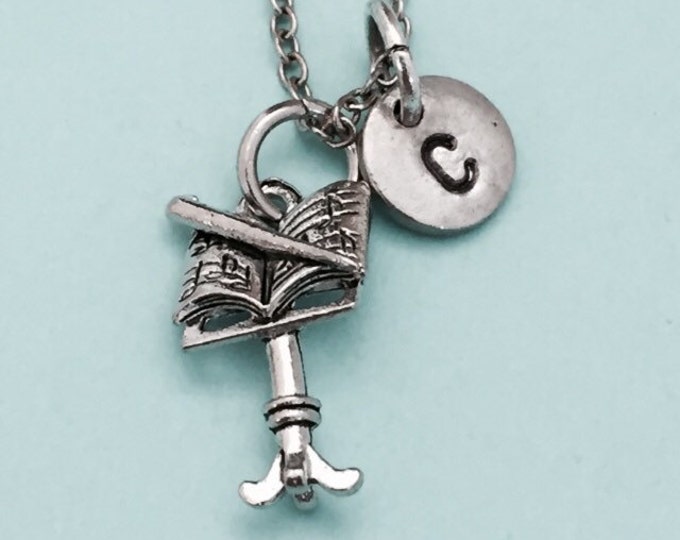 Music stand necklace, music stand charm, music necklace, personalized necklace, initial necklace, initial charm, monogram