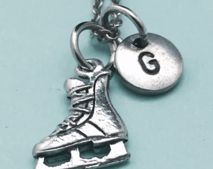 Hockey skate necklace, hockey skate charm, sports necklace, personalized necklace, initial necklace, initial charm, monogram