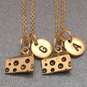 Best friend necklace, cheese necklace, food necklace, bff necklace, sister, friendship jewelry, personalized necklace, initial, monogram