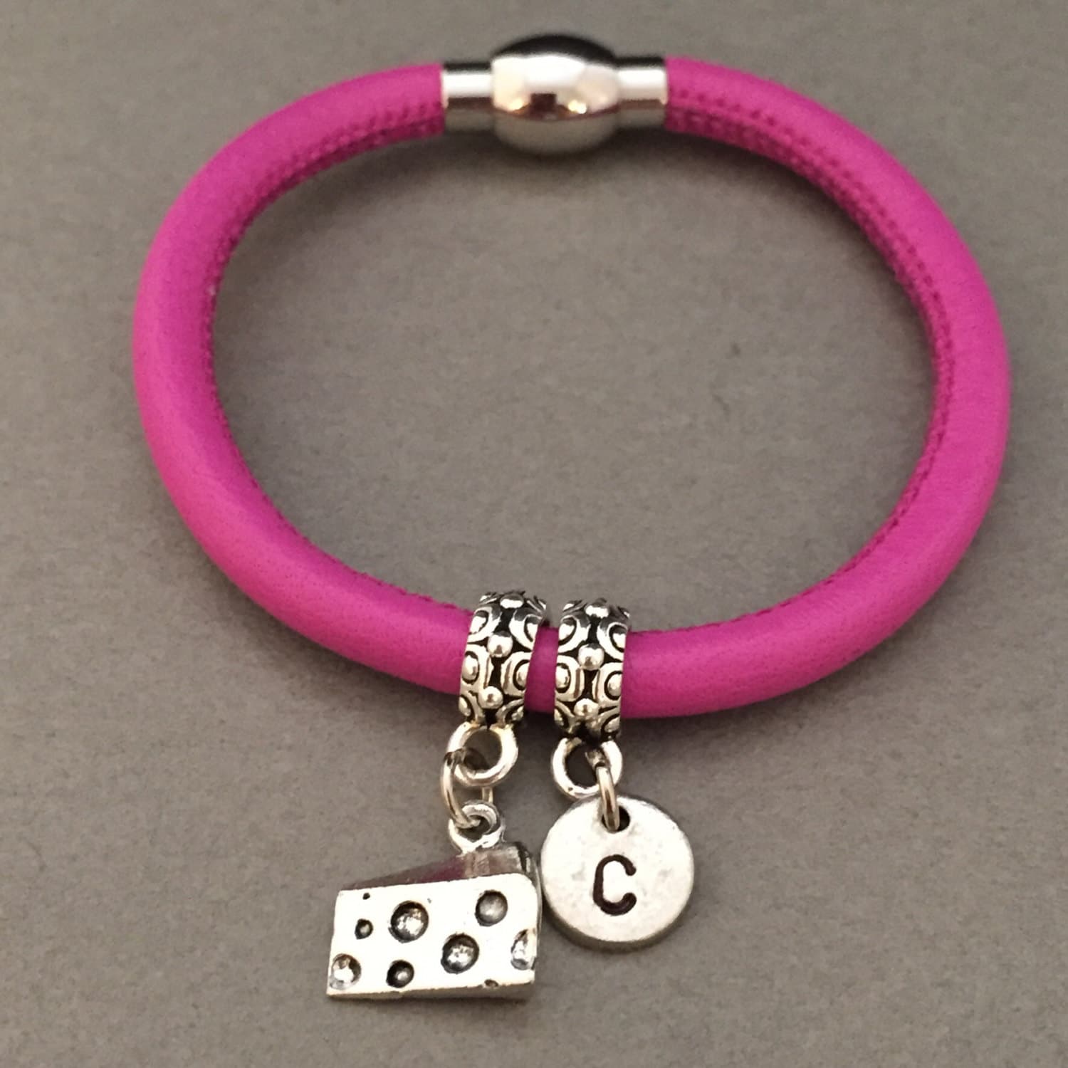 Cheese leather bangle cheese charm bracelet leather bangle Etsy