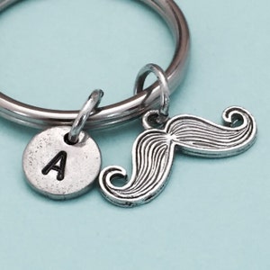 Mustache keychain, mustache charm, funny keychain, personalized keychain, initial keychain, initial charm, customized keychain, monogram