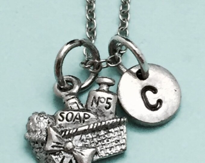 Soap basket necklace, soap basket charm, hygiene necklace, personalized necklace, initial necklace, initial charm, monogram