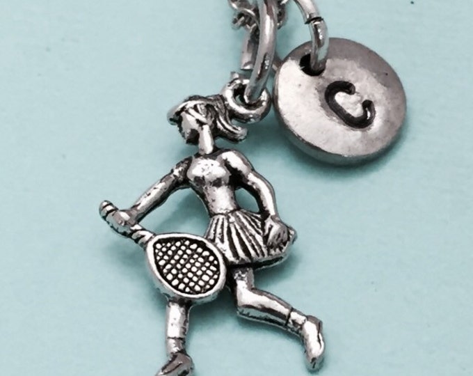 Tennis player necklace, tennis player charm, sports necklace, personalized necklace, initial necklace, initial charm, monogram