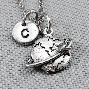 Globe necklace, world necklace, travel necklace, plane necklace, earth necklace, prrsonalized necklace, initial necklace, airplane