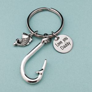 Angeln-Schlüsselanhänger, Vatertagsgeschenk für Papa, Angeln Charme, personalisierte Schlüsselanhänger, Vatertag Schlüsselanhänger, Fisch Schlüsselanhänger