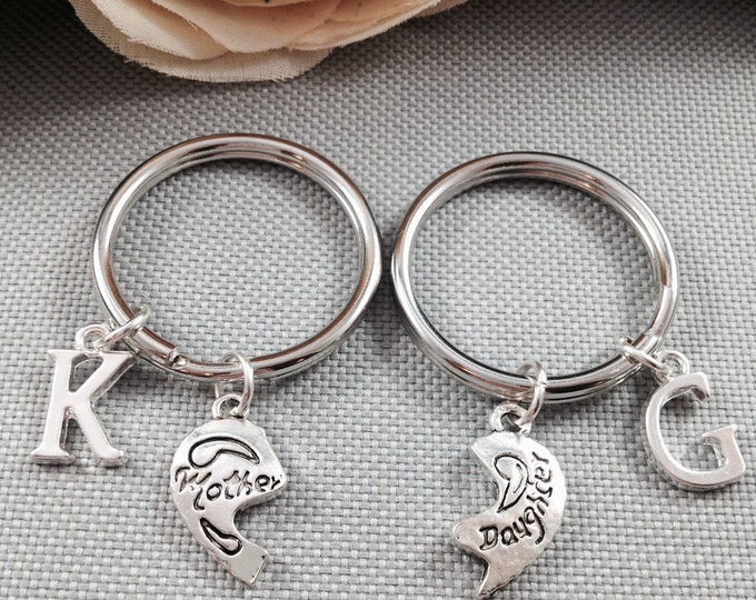 Mother daughter keychain, initial keychain