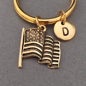 American flag keychain, American flag charm, patriotic keychain, personalized keychain, initial keychain, customized keychain, monogram