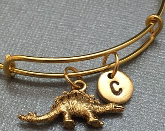 Stegosaurus bangle, stegosaurus charm bracelet, expandable bangle, charm bangle, personalized bracelet, initial bracelet, monogram