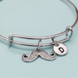 Mustache bangle, mustache charm bracelet, expandable bangle, charm bangle, personalized bracelet, initial bracelet, monogram