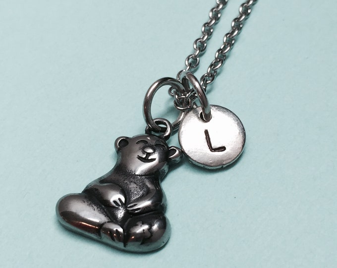 Bear necklace, bear charm, animal necklace, personalized necklace, initial necklace, initial charm, monogram