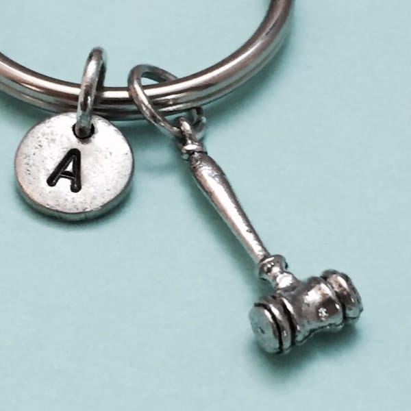 Gavel keychain, gavel charm, mallet keychain, personalized keychain, initial keychain, initial charm, customized keychain, monogram