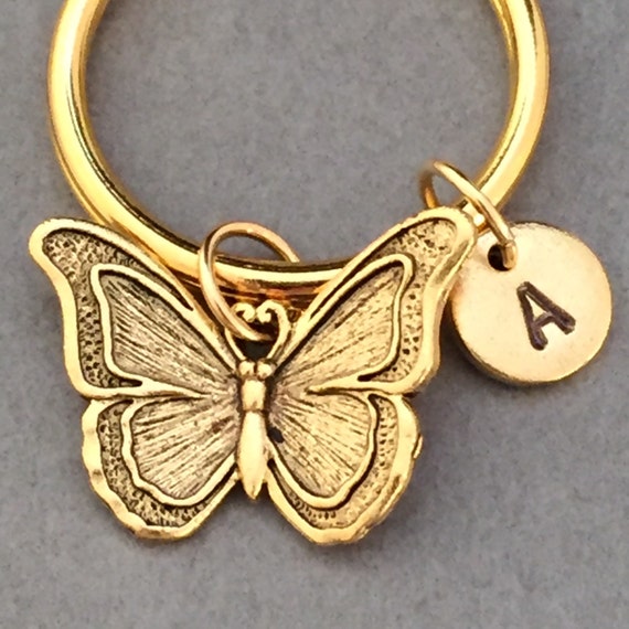 monogram personalized keychain initial charm initial keychain butterfly charm Butterfly keychain