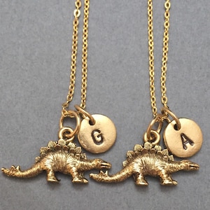 Best friend necklace, stegosaurus necklace, animals, dinosaur, friendship jewelry, friends, personalize necklace, initial necklaces