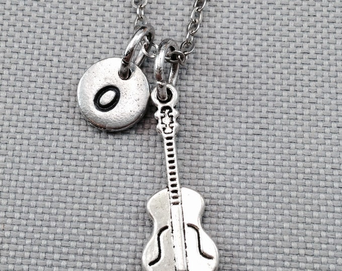 Guitar necklace, guitar jewelry, music necklace, guitar charm necklace, personalized necklace, initial necklace, gift for her