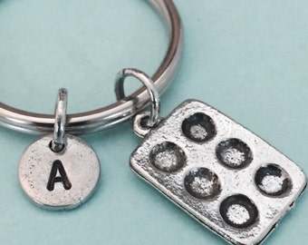 Muffinspanna-nyckelring, muffinspanna-berlock, matlagningsnyckelring, matlagningsberlock, personlig nyckelring, initialberlock, anpassad, monogram