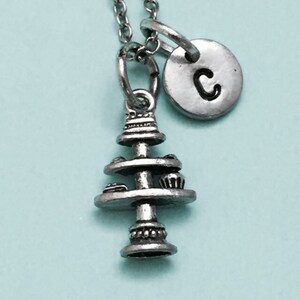 Cake plate necklace, cake plate charm, food necklace, personalized necklace, initial necklace, initial charm, monogram