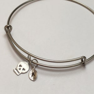 Skull bangle, skull charm bracelet, expandable bangle, charm bangle, personalized bracelet, initial bracelet, monogram