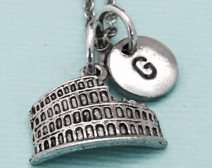 Colosseum necklace, colosseum charm, place necklace, personalized necklace, initial necklace, initial charm, monogram