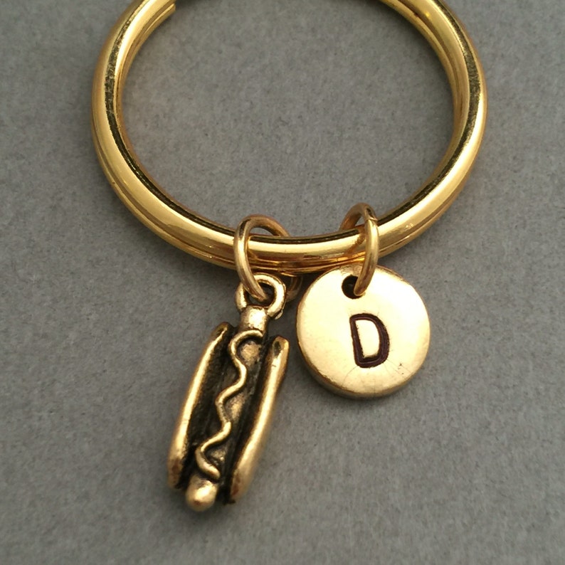 Hotdog keychain monogram hotdog charm personalized keychain initial keychain customized food keychain initial charm
