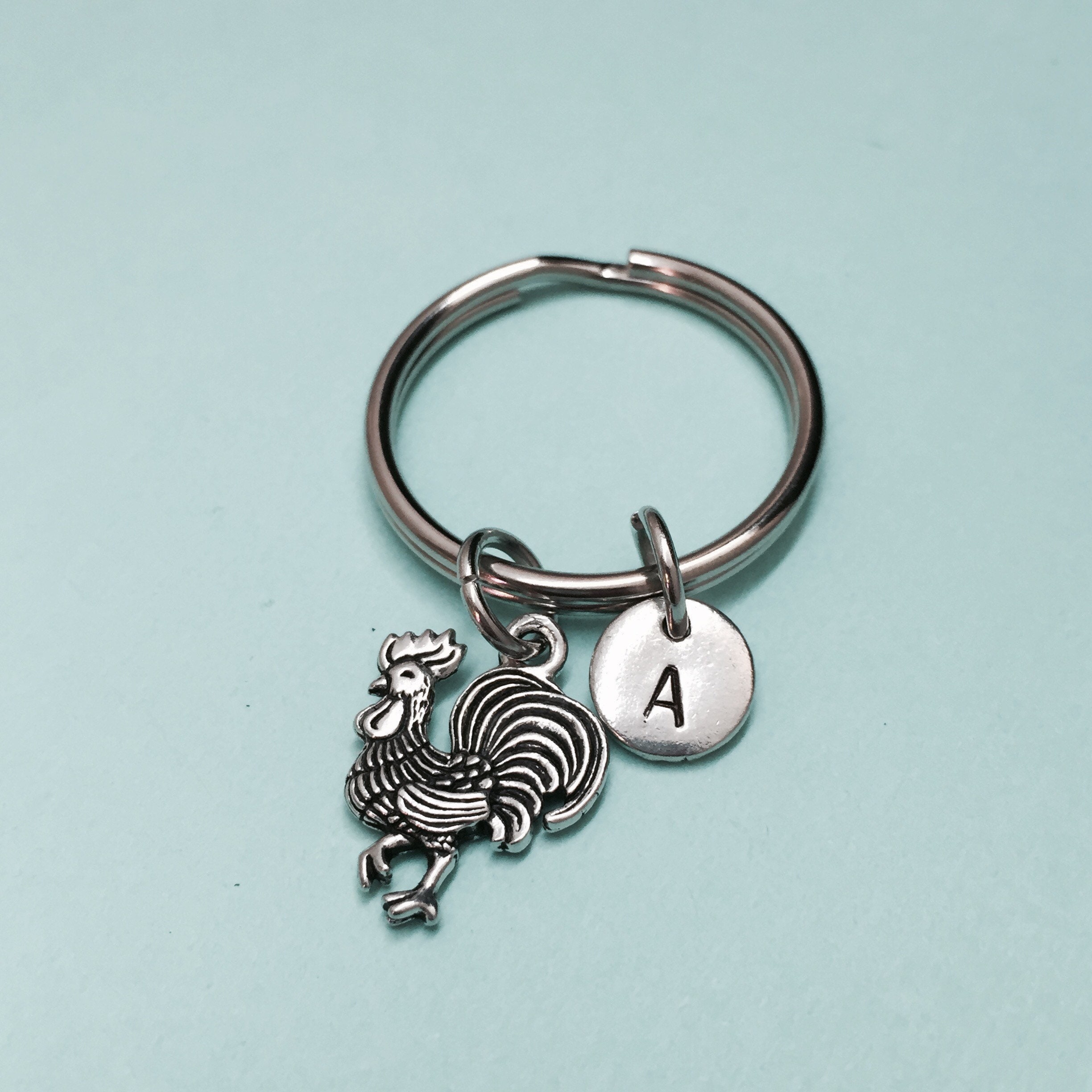 Rooster Keychain Rooster Charm Animal Keychain Personalized Etsy