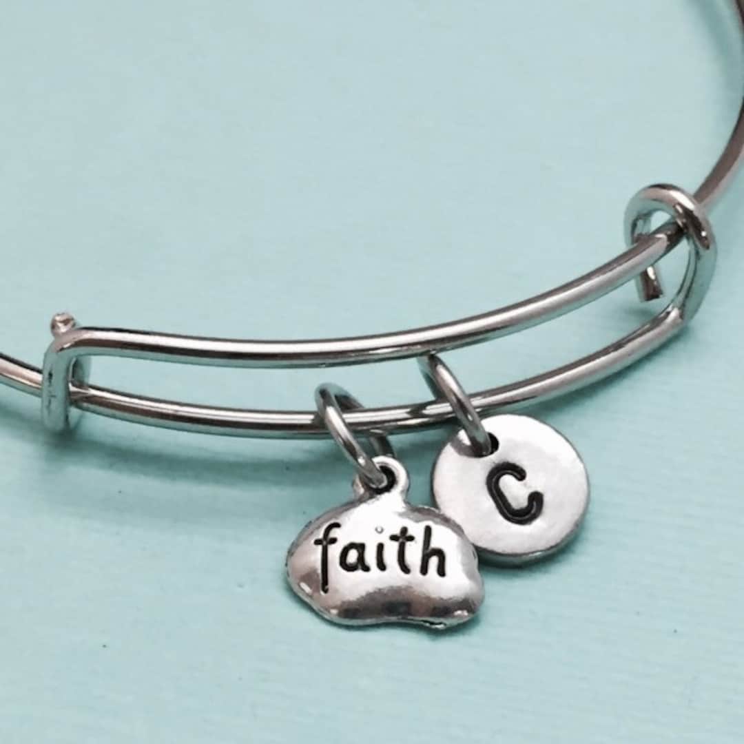 Faith Bangle Faith Charm Bracelet Expandable Bangle Charm Etsy