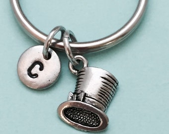 Top hat keychain, top hat charm, hat keychain, groomsmen keychain, personalized keychain, initial keychain, monogram