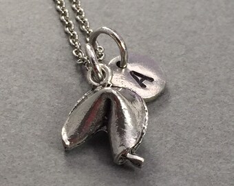 Fortune cookie necklace, cookie necklace, food necklace, personalized necklace, fortune cookie charm, initial necklace