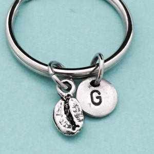 Coffee bean keychain, coffee bean charm, food keychain, personalized keychain, initial keychain, initial charm, customized, monogram