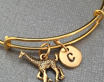 Giraffe bangle, giraffe charm bracelet, expandable bangle, charm bangle, personalized bracelet, initial bracelet, monogram