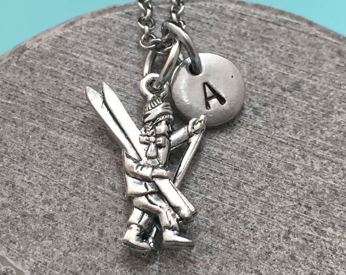 Girl skiing necklace, girl skiing charm, sports necklace, personalized necklace, initial necklace, monogram