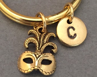 Llavero de máscara de mascarada, encanto de máscara de mascarada, llavero de máscara, llavero personalizado, llavero inicial, personalizado, monograma