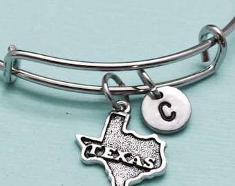 Texas bangle, Texas charm bracelet, expandable bangle, charm bangle, personalized bracelet, initial bracelet, monogram