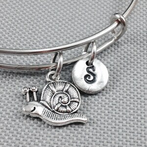 Snail bangle bracelet, snail charm bracelet, personalized bracelet, initial bracelet, gift fir friend, charm bracelet, silver bracelet