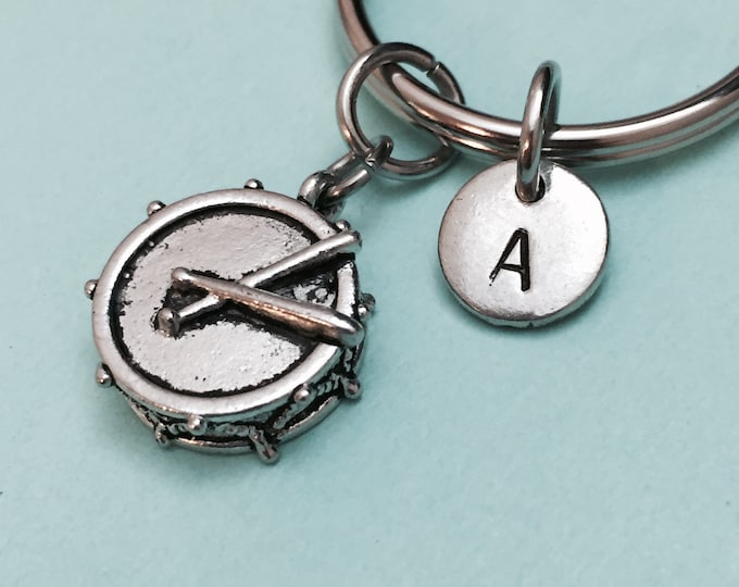 Drum keychain, drum charm, musical instrument keychain, personalized keychain, initial keychain, customized keychain, monogram