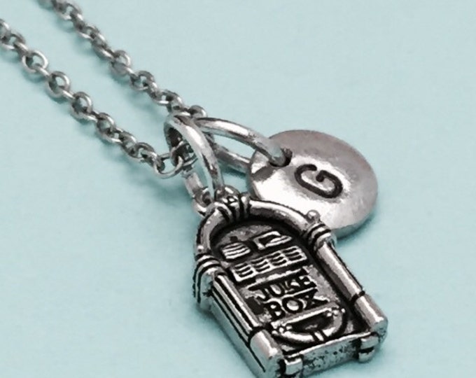 Juke box necklace, juke box charm, music necklace, personalized necklace, initial necklace, initial charm, monogram