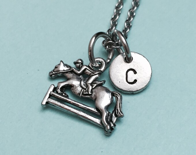 Equestrian necklace, equestrian charm, horse back rider necklace, personalized necklace, initial necklace, initial charm, monogram