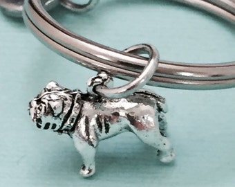 Bulldog keychain, bulldog charm, animal keychain, personalized keychain, initial keychain, initial charm, customized, monogram