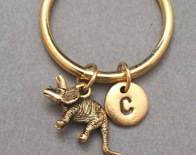Triceratops keychain, triceratops charm, dinosaur keychain, personalize keychain, initial keychain, initial charm, customized keychain, dino