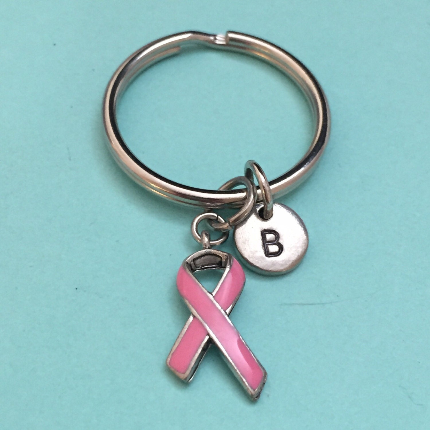 Breast cancer ribbon keychain, breast cancer ribbon charm, awareness keychain, personalized
