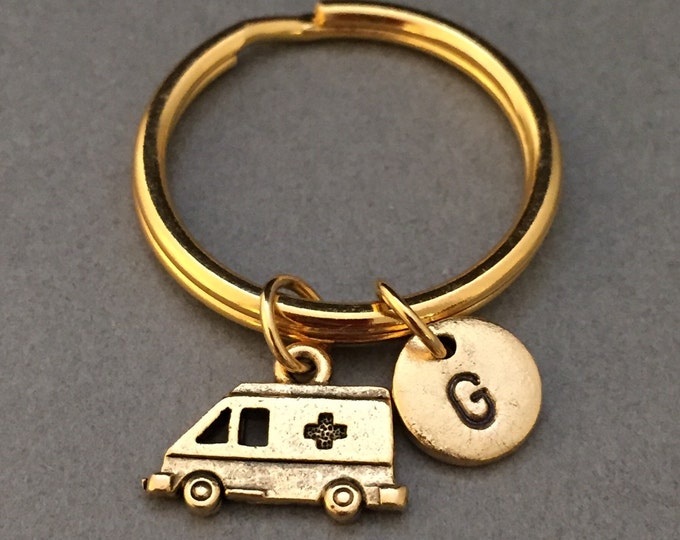 Ambulance keychain, ambulance charm, EMS keychain, personalized keychain, initial keychain, initial charm, customized keychain, monogram
