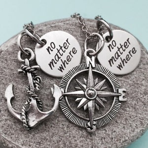Best friend necklace, no matter where necklace, quote necklace, bff necklace, sister, friendship jewelry, personalized, initial, monogram
