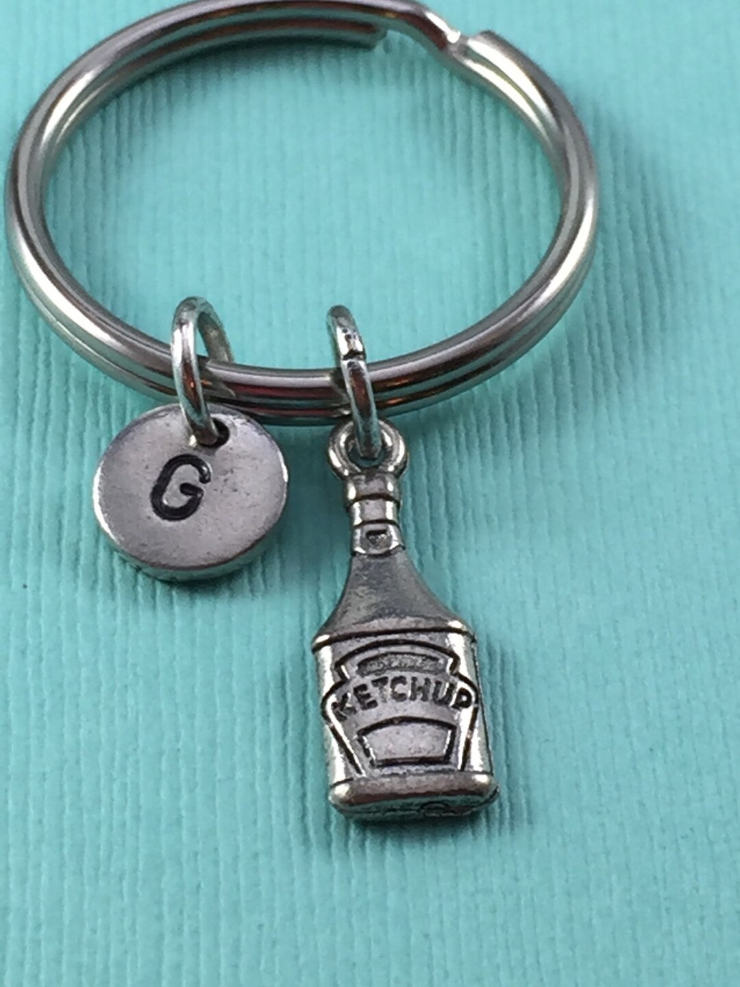 Ketchup Keychain, Personalized Keychain, Initial Keychain, Food