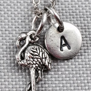 Flamingo charm necklace, bird necklace, personalized necklace, initial necklace, bird jewelry, gift for her, friend necklace, flamingo