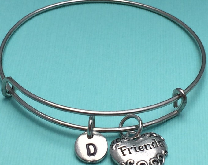 Friend bangle bracelet, best friend bracelet, heart charm bracelet, gift for friend, friend bracelet, friendship bracelet, personalized