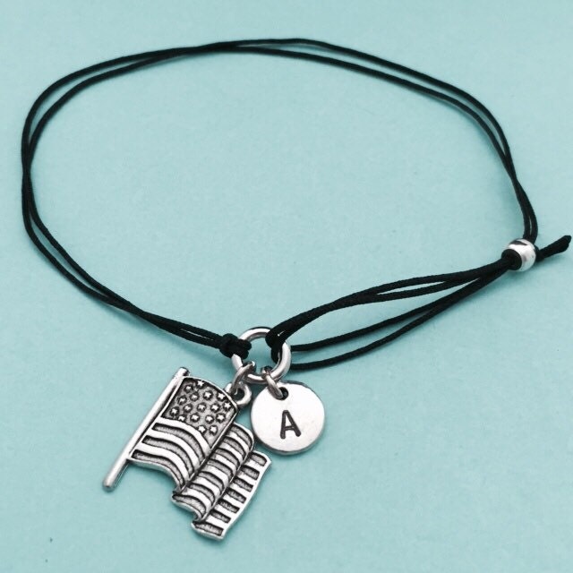 American Flag Cord Bracelet American Flag Charm Bracelet Etsy
