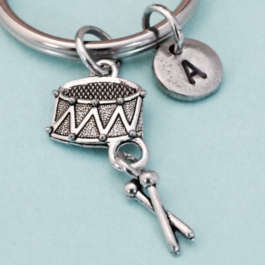 Drum Keychain, Drum Charm, Music Keychain, Personalized Keychain, Initial Keychain, Initial