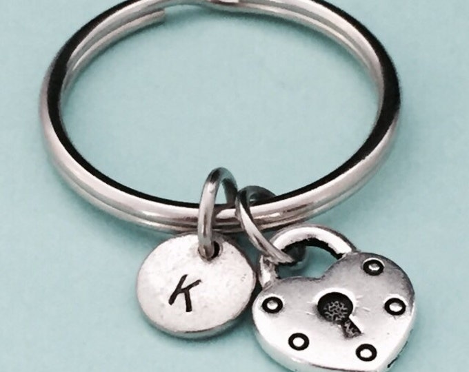 Heart lock keychain, heart lock charm, personalized keychain, initial keychain, initial charm, customized keychain, monogram
