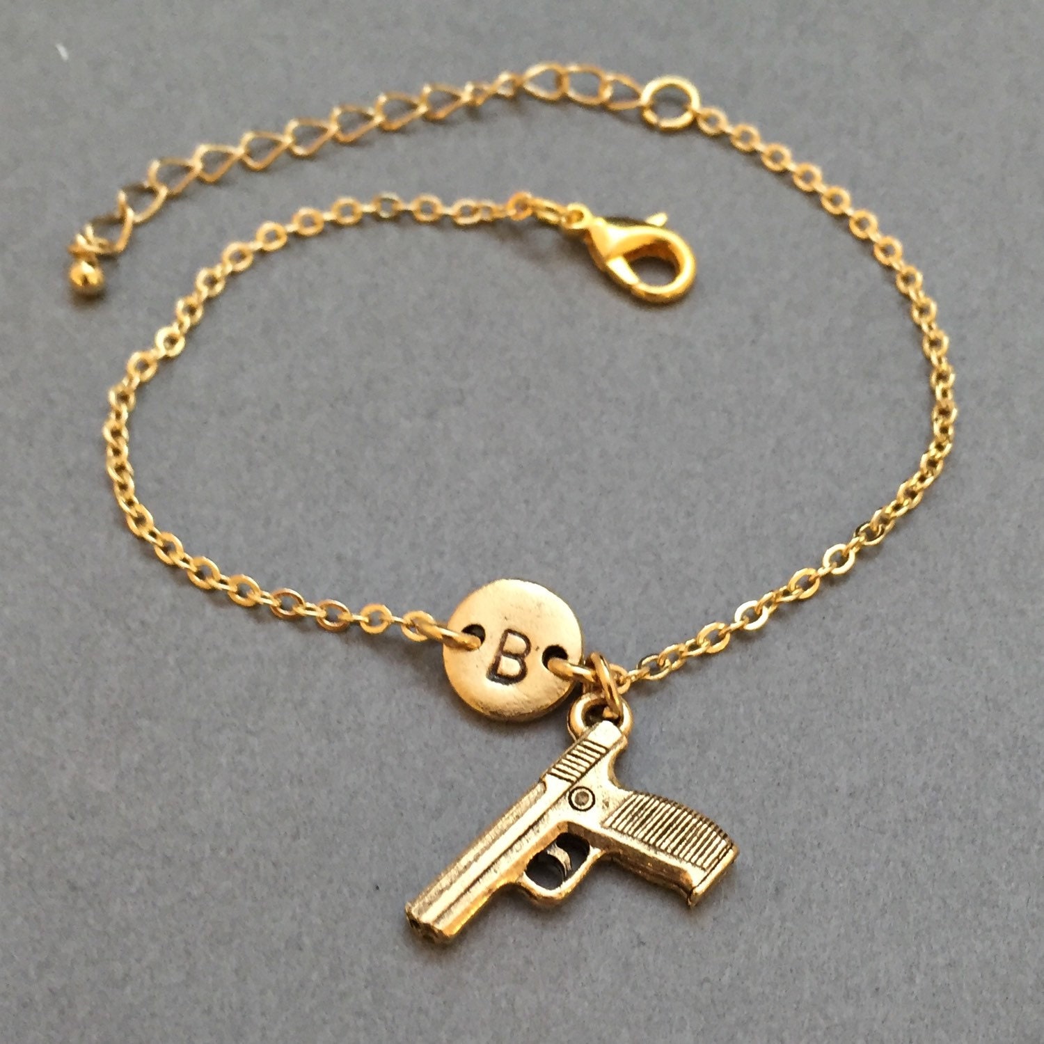 Gun charm bracelet gun charm adjustable bracelet weapon Etsy