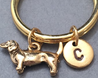 Dachshund keychain, dachshund charm, dog keychain, personalized keychain, initial keychain, initial charm, customized, monogram